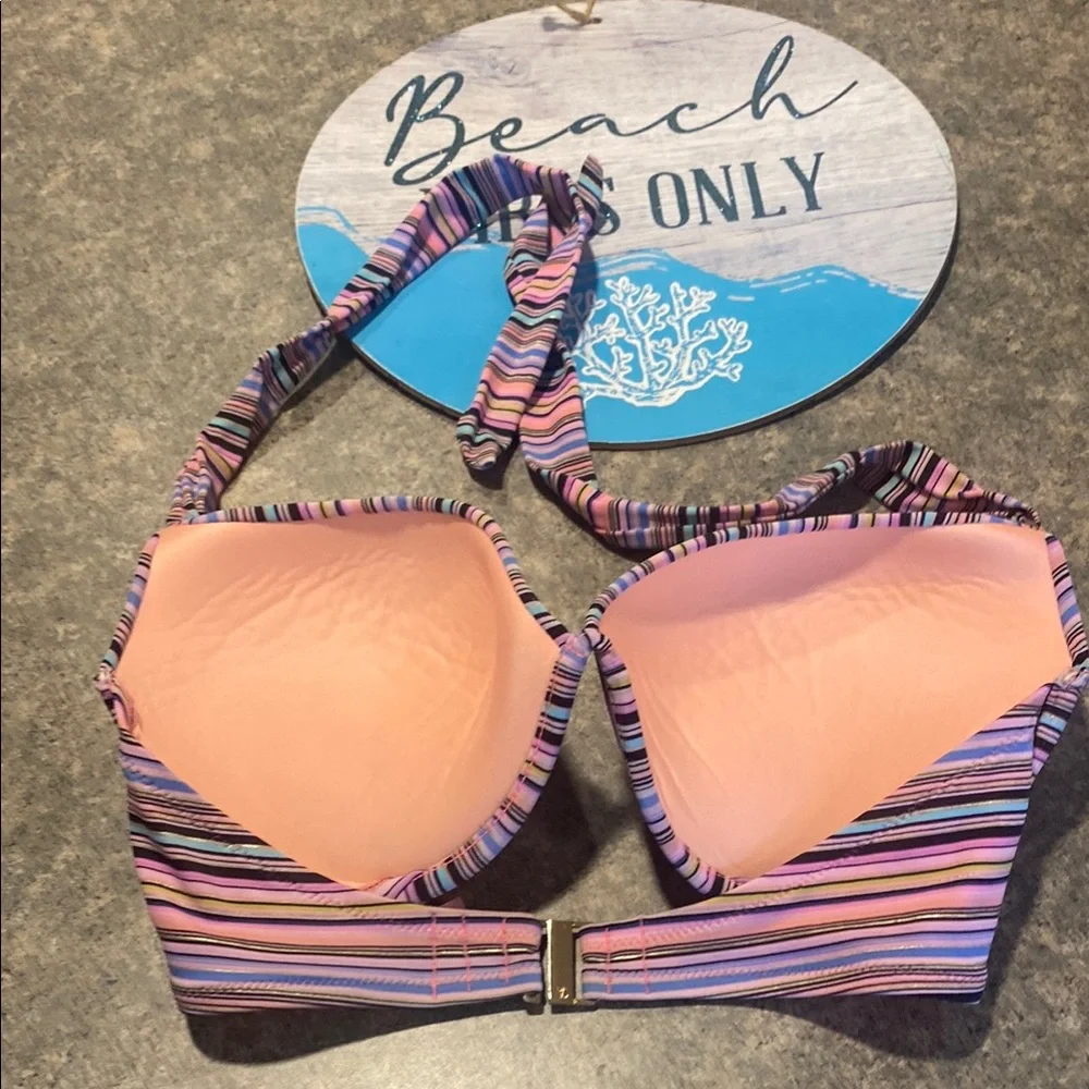 PINK Victoria's Secret Striped Pink & Purple Bikini Top